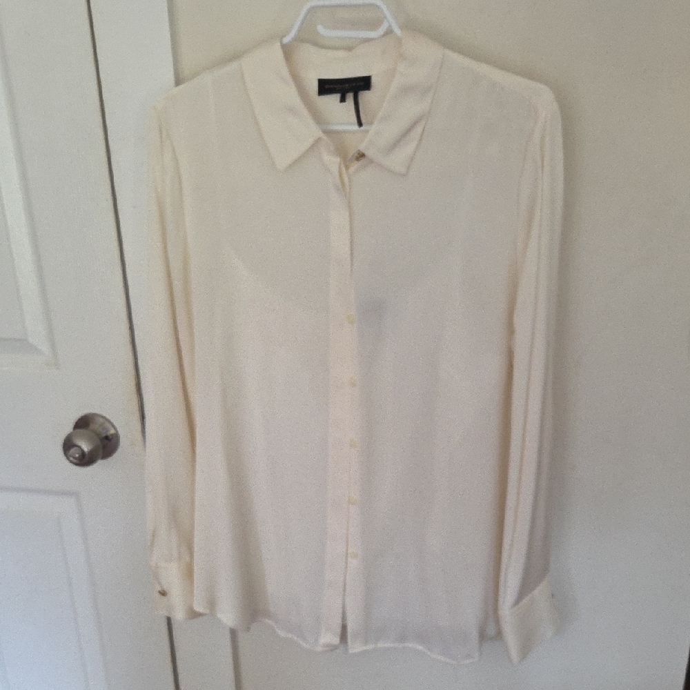 Donna Karan Ivory Silk Blouse | Minimalist Classic Workwear Top Size M